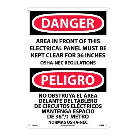National Marker Co Bilingual Plastic Sign - Danger Area In Front Of This Electrical Panel Clear ESD225RC